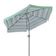 thumbnail image 4 of CorLiving 10ft Large Tilting Round Striped Market Patio Umbrella with Side Flaps and Steel Frame, Green/Blue/Off-White, 4 of 10