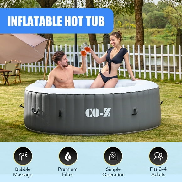 CO-Z 6' Inflatable Hot Tub Portable 2-4 Person Round Spa Tub for Patio Backyard Gray