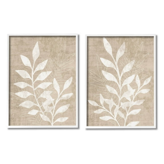 Stupell Industries Boho Botanical Leaf Silhouette Graphic Art White Framed Art Print Wall Art, Set of 2, Design by Natalie Carpentieri