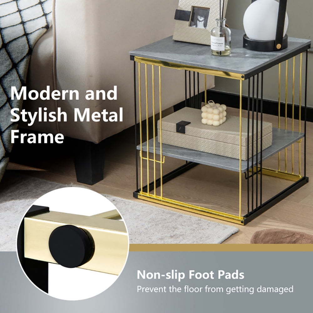 Finihen End Table, 2-Tier Metal Square Side End Table with Removable Shelf, Sofa Side Table, Bed Side Table, for Living Room, Bedroom, Gray