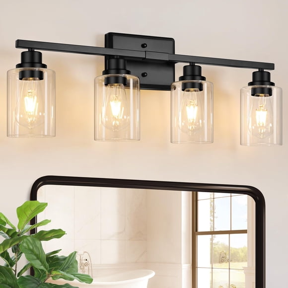 Lámpara de Pared para Baño Unicozin 65 cm 4 Luces Vidrio Negro 120V