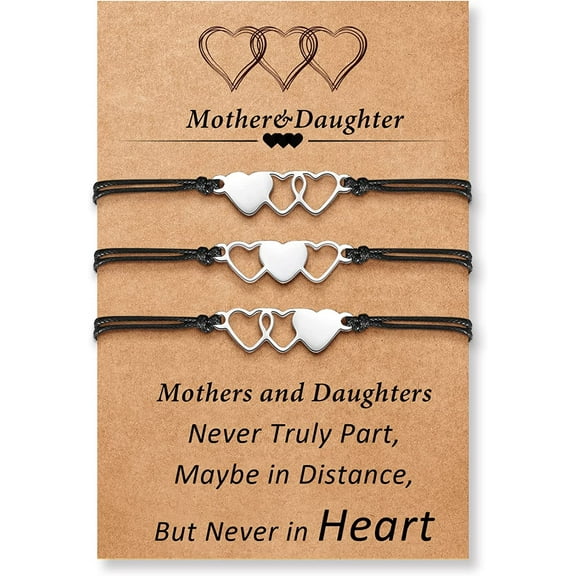 Mother Daughter Bracelets Set for 2 3 4 Christmas Gifts for Mom from Daughter Mommy and Me Matching Heart Wish Bracelets