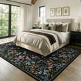 thumbnail image 3 of Wonnitar 5x7 Floral Washable Rug, Black Rugs for Bedroom, Soft Low Pile Living Room Area Rug, Non-Slip Throw Carpet for Dorm Office, 3 of 12