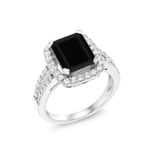 Gem Stone King 925 Sterling Silver Black Onyx Women S Engagement Ring 3 75 Cttw Emerald Cut Gemstone Birthstone Available In Size 5 6 7 8 9 Walmart Com Walmart Com