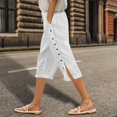 thumbnail image 2 of vigerkar Pants for Women Side Button Capri Pants Casual Loose Fit Lounge Beach Pant with Pockets (White, XXL), 2 of 5