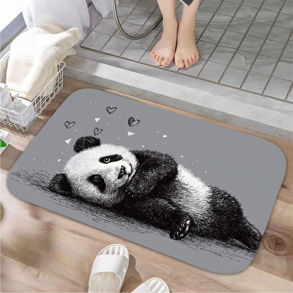 1pc A Lying Panda with Hearts Absorbent Non-Slip Bathroom Thickened Flannel Rug Decor,Soft,Quick Drying,Suitable For Indoor/outdoor Use,Bathrooms,Bedrooms,Kitchens,Terrace,Laundry Rooms,16"x24"