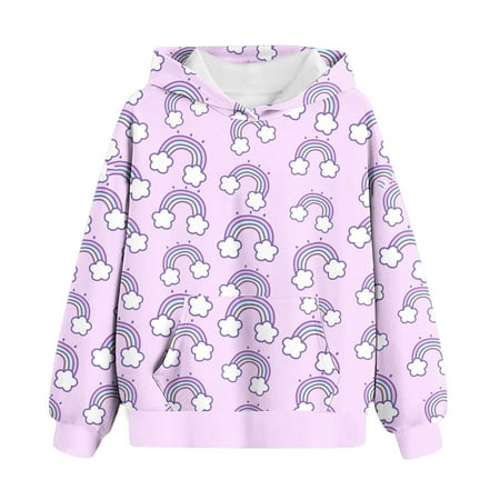 

lkfuzj Kids Boys Girls Classic Hoodies Pullover Casual Rainbow Printed Sweatshirt Long Sleeve Hooded Tops with Pocket - End-of-year Clearance