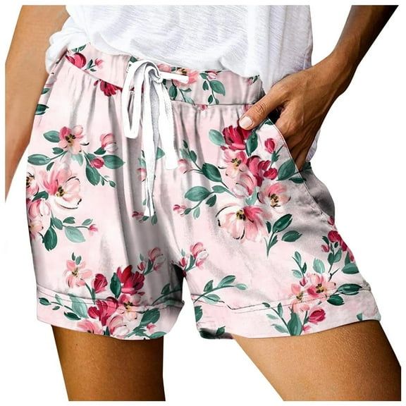 vigerkar 2025 Summer Casual Shorts for Women Drawstring Elastic Waist Wide Leg Shorts Flowy Lounge Beach Shorts with Pockets Pink, XL