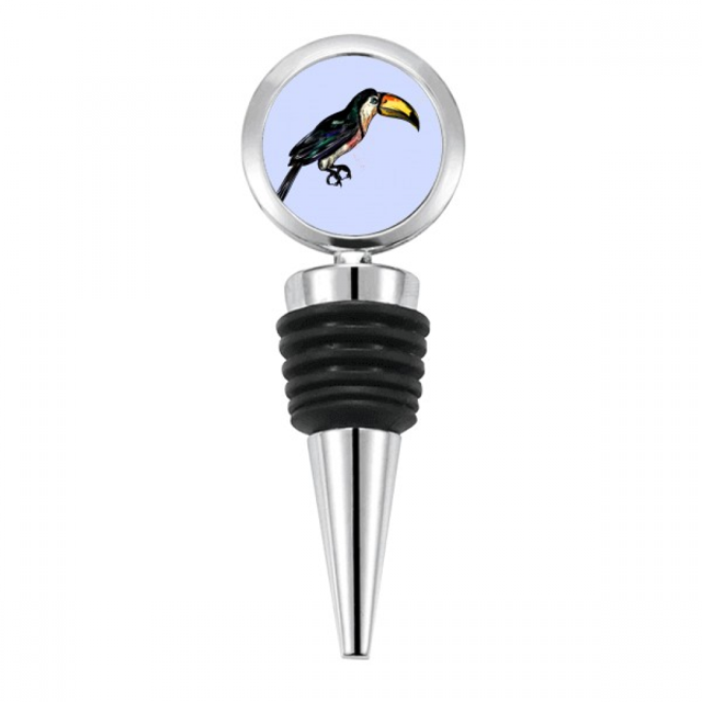 Painting Toco Tropical Bird Bottle Stopper Stainless Steel Rubber Reusable