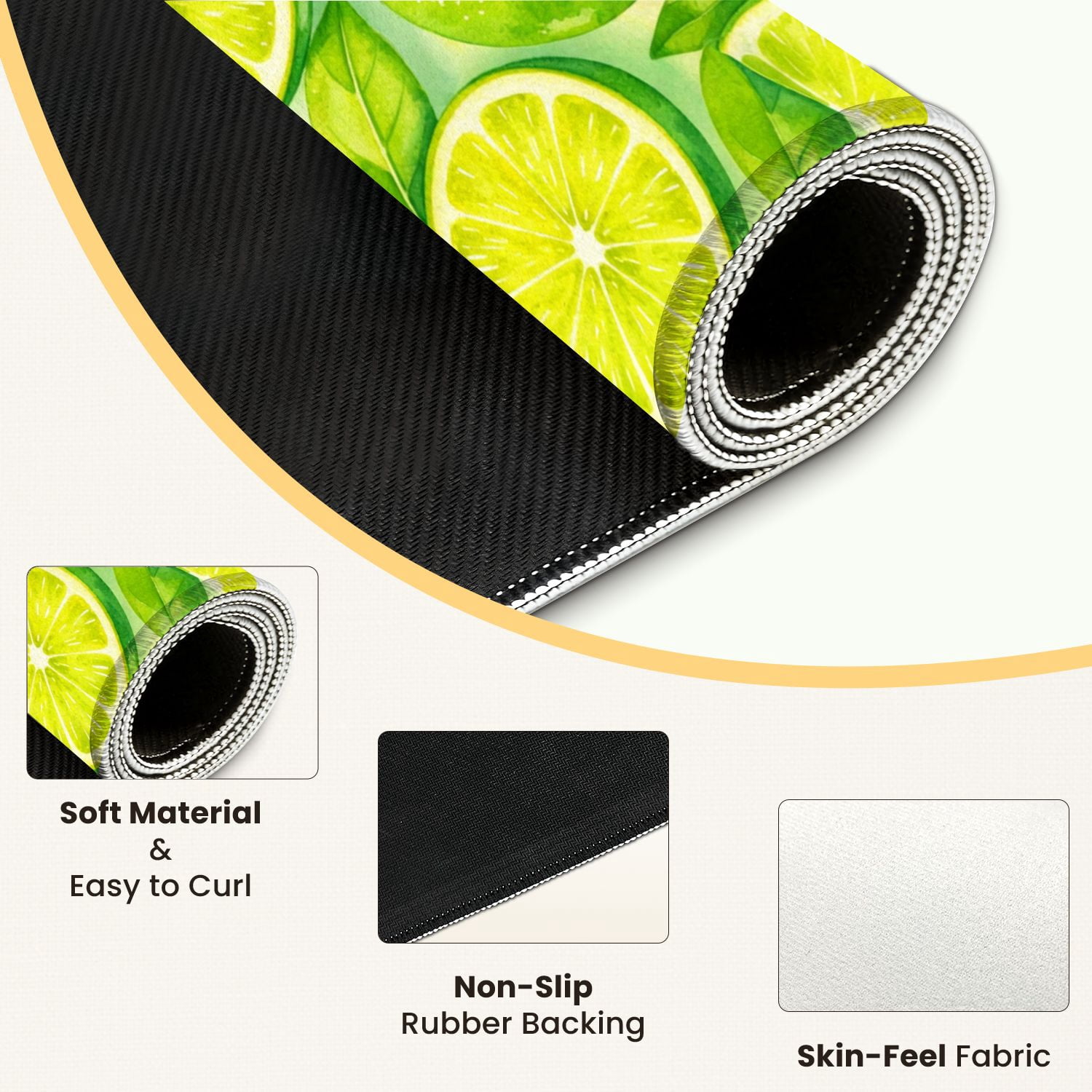 Mahjong Mat 31.5" x 31.5" Fresh Green Lemons Slices Green Leaves Watercolor Anti-Slip and Noise Reduction Symmetry Design Mahjong Tiles Table Cover for Dominoes Poker Card Board and Tile Games