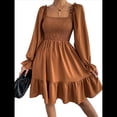 thumbnail image 3 of Vestido Mini de Fiesta Fluido con Escote Cuadrado, Larga, Volantes y Farol para Mujer Marrón XL, 3 of 10