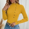 thumbnail image 5 of Women's Mock Turtleneck Sweater Ribbed Knit Long Sleeve, Basic Slim Fit Fall Winter Pullover Yellow L, 5 of 5