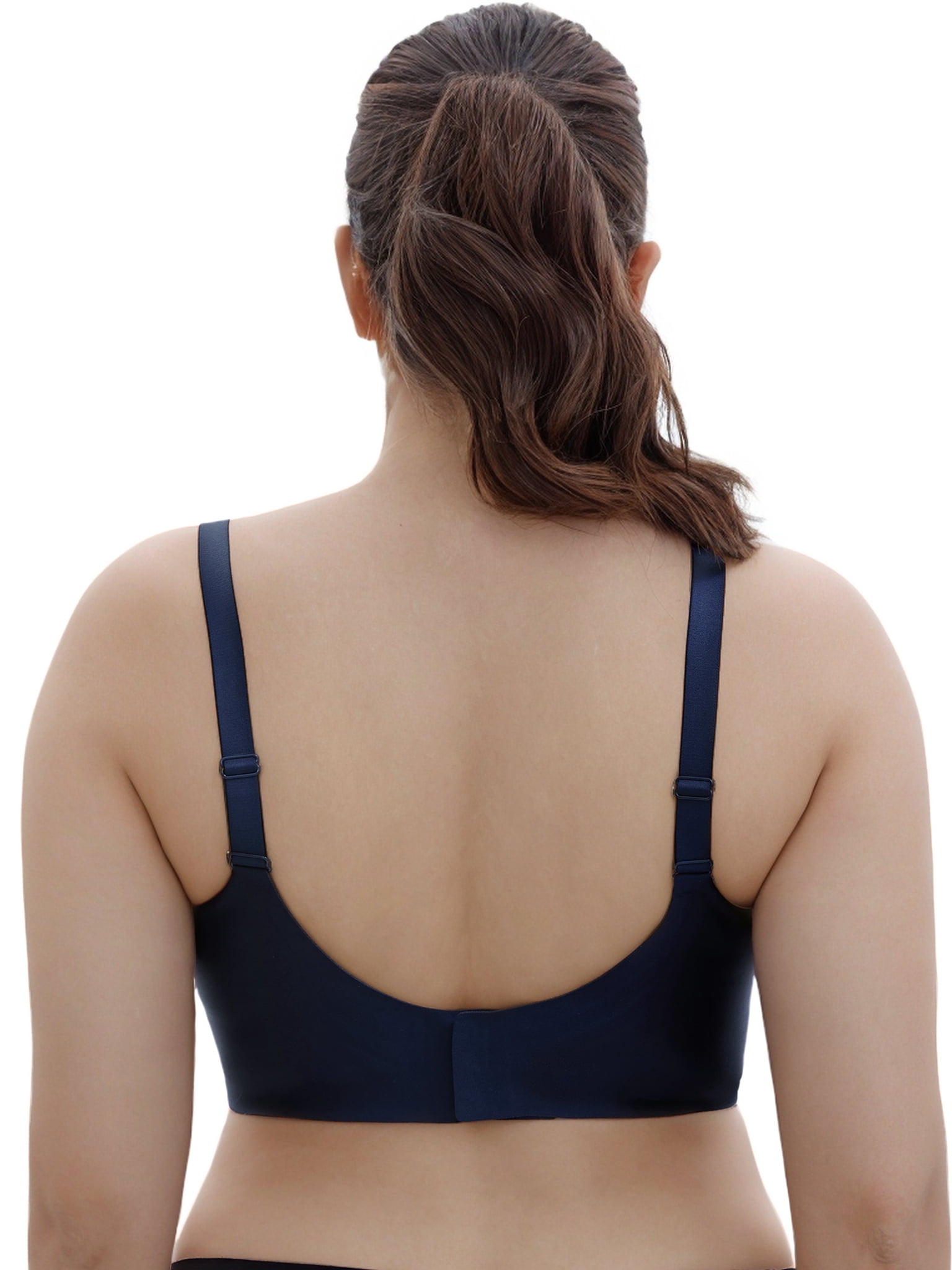 YOURISS Wireless Plus Size Bra Full Coverage Seamless Support Bra Dark Blue 4XL Everyday Comfort Lounge Sleep Bra U Back with 4 Row Hooks