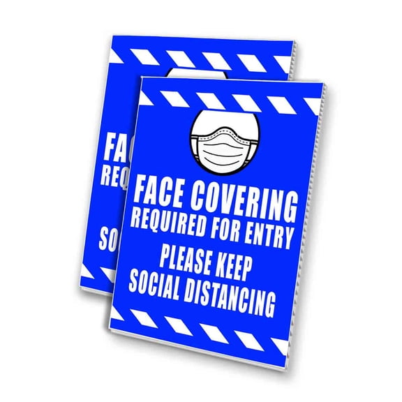 Face Covering Required For Entry Please Keep Social Distancing (24" X 36") 4mm Corrugated Plastic Panel, Graphics Applied To 1 Side (Pk of 2)