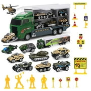 OZS Army Car Vehicle Toy Metal Helicopter Tank Toy Storage Car Army Transporter Truck Perfect Gift for Kids Educational Toys