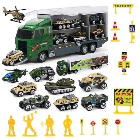 OZS Army Car Vehicle Toy Metal Helicopter Tank Toy Storage Car Army Transporter Truck Perfect Gift for Kids Educational Toys