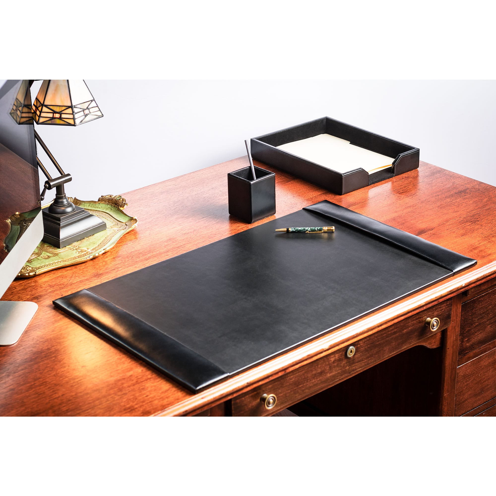 Black Bonded Leather 3-Piece Desk Set - Walmart.com