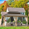 thumbnail image 6 of Erommy 12' x 18' Hardtop Gazebo, Wood Grain Aluminum Frame Outdoor Gazebo with Galvanized Steel Roof, Permanent Metal Pavilion with Curtains and Nettings for Patio, Backyard, Deck and Lawns, 6 of 9