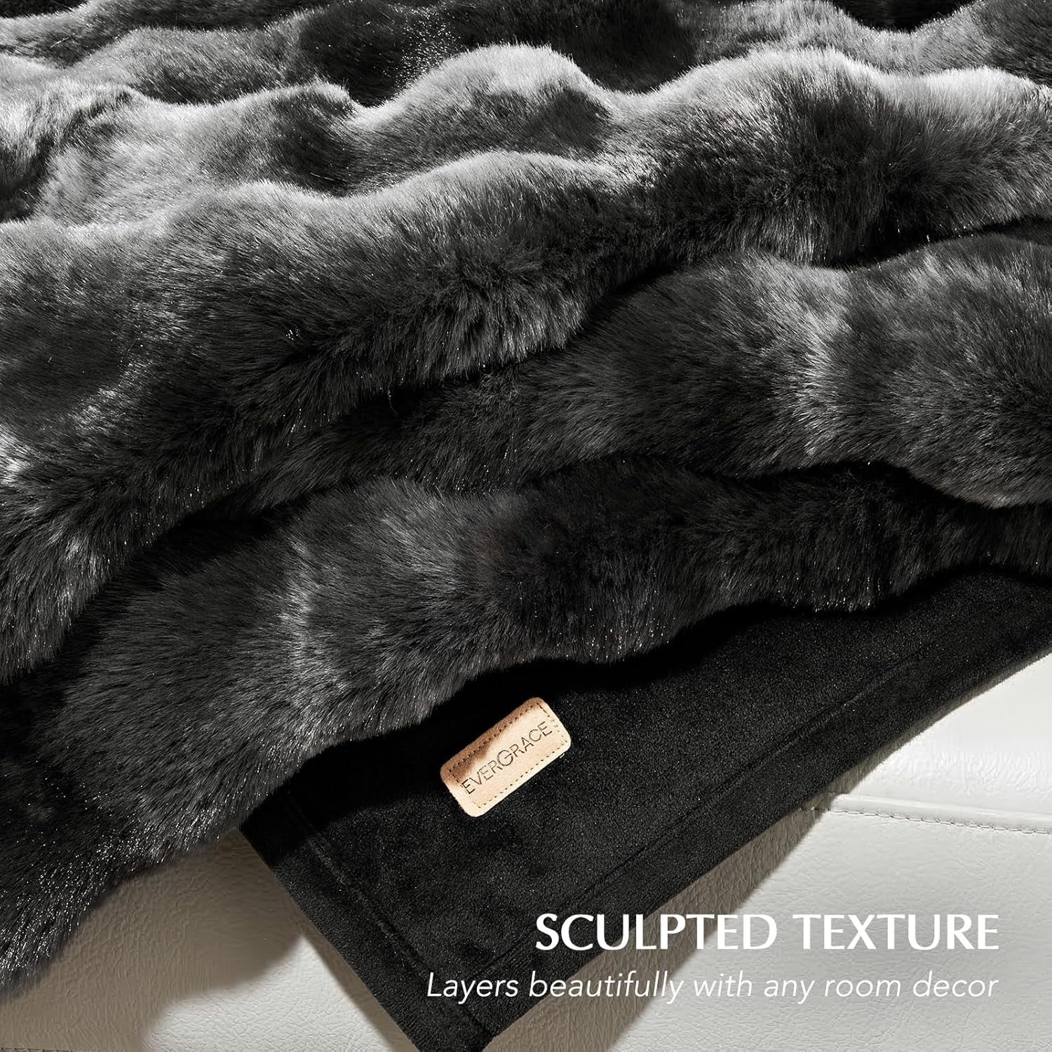 EverGrace Ultra Soft Luxury Fluffy Faux Rabbit Fur Throw Blanket, Thick Warm Bubble Throw for Bed, Cozy Plush Reversible Blankets for Couch, Chair, Sofa, Marble Black, 50x60 Inches