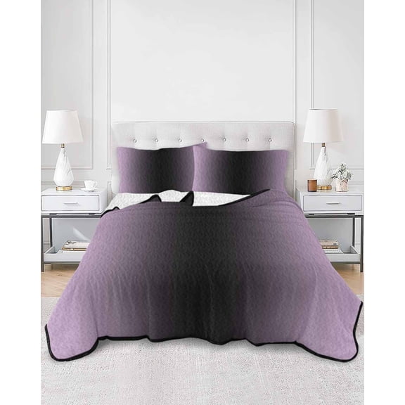 Quilts King Size, Purple Black Ombre Soft Comforter Bedding Set for Bed, Modern Gradient Abstract Art Lightweight Quilted Bedspread with Pillow Cover(2 Pieces) for All Season, 96x106 Inch