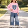 thumbnail image 2 of Wilark Toddler Girls Outfit Sets with Heart Cute Casual Sweatshirt and Jeans 2 Piece Long Sleeve Kids Fall Clothes Pink 3, 2 of 7