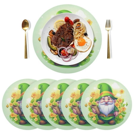 

Ryvnso Gnomes and Floral Round Plate Mats Dining Table Placemat Set of 6 for Holiday Decoration