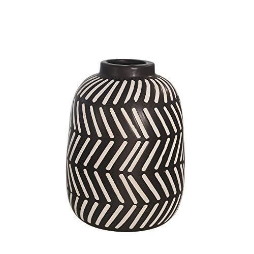 Sagebrook Home 13829-01 VASE TRIBAL en Céramique de 9,5 Po, Noir/blanc