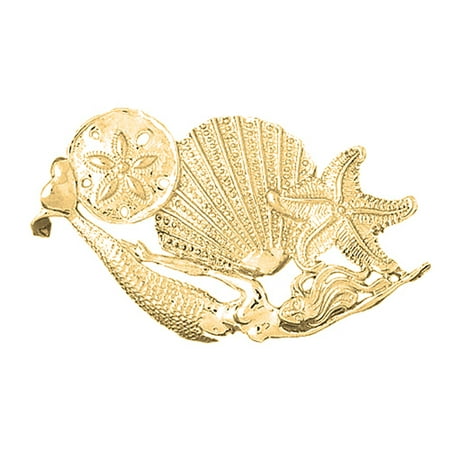 10K Yellow Gold Dolphin, Sand Dollar, Starfish, And Shell Pendant - 34 mm