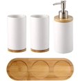 thumbnail image 1 of Set of 4 Ceramic Bathroom Accessories Set, Toothbrush Holder, Soap Dispenser, Tumbler, Bamboo Tray, 1 of 5