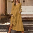 thumbnail image 2 of Women's Linen Casual Long Sleeve Maxi Dress Flowy Flared Skirt Comfortable Elegant Boho Summer Outfit, 2 of 2