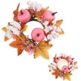 thumbnail image 2 of Fall Candle Ring,Artificial Maple Leaves Pumpkins Decorative Wreaths,Berry Wreath for Pillar Candle Holder,Candle Ring for Halloween Centerpieces and Farmhouse Table Decor,7.48 inch(Pink), 2 of 8