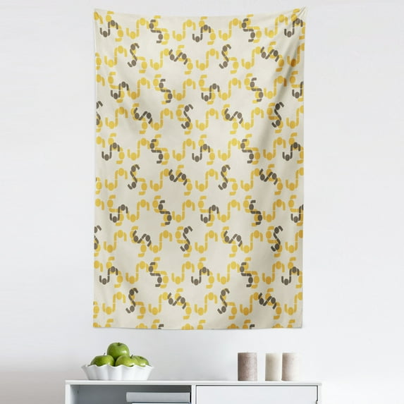 Abstract Tapestry, Retro Inspired Geometric Circular Shapes and Curvy Stripes Vintage, Fabric Wall Hanging Decor for Bedroom Living Room Dorm, 5 Sizes, Mustard Taupe and Eggshell, by Ambesonne