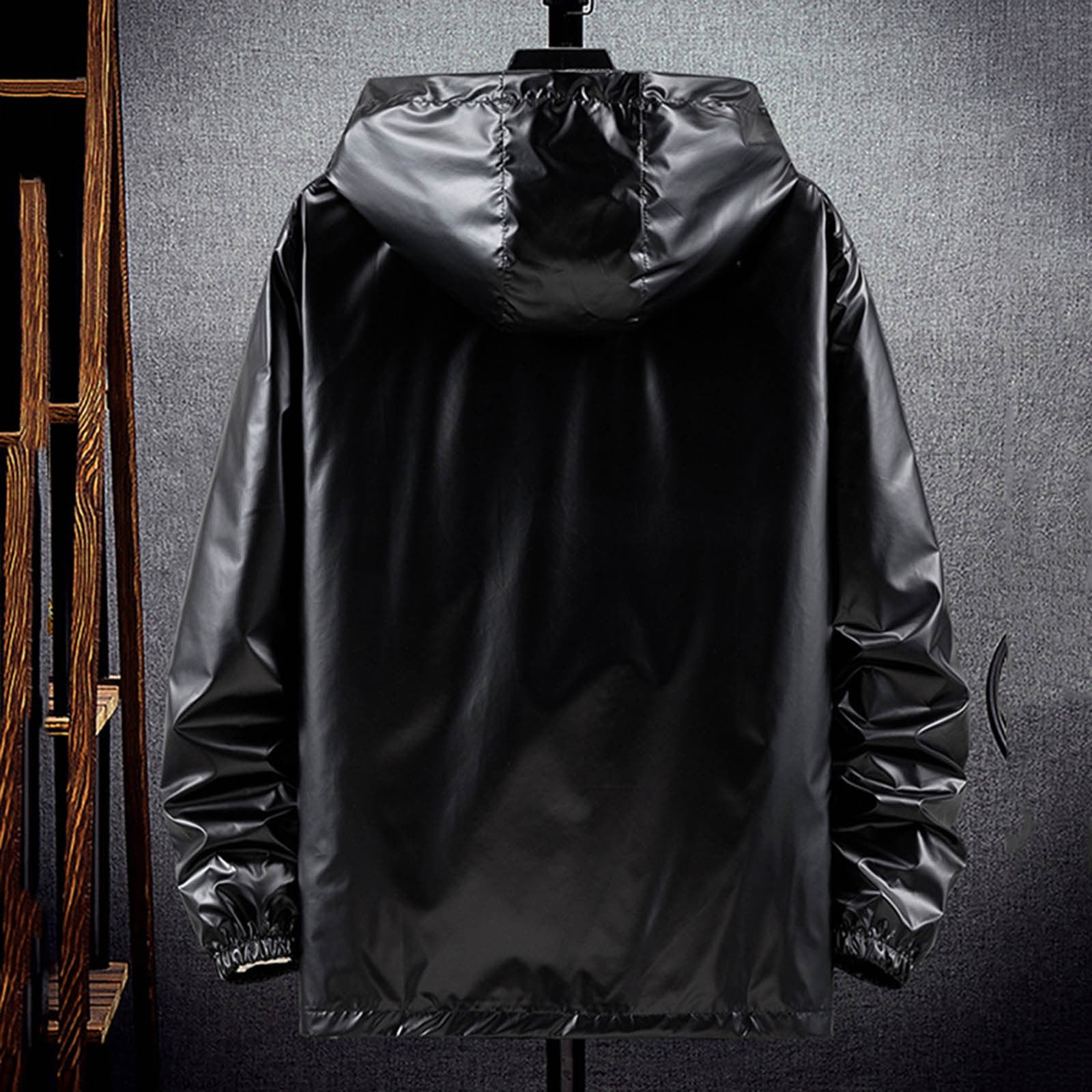 Holographic Jacket for Men Lightweight Long Sleeve Metallic Shiny Zip Up Hoodie Coat Outerwear with Pockets