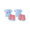 thumbnail image 2 of BemeyourBBs Kids Toddler Baby Girl 4th of July Outfit Patriot Independence Day Outfits Little Baby Girl Summer Clothes Ice Cream Embroidery Puff Short Sleeve T Shirt Tops and Plaid Shorts Set, 2 of 9