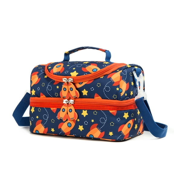Khulula Kids Lunch Boxes Bag Insulated Double Decker Lunch Box Tote Pack for Girls Boys Toddler School Picnic Food Cooler Hot Water Ice With Strap Rocket