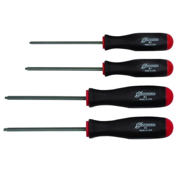 Bondhus 11640 Set of 4 Square Recess Screwdrivers, sizes #0-3