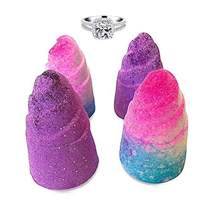 UNICORN HORN Bath Bomb 4 Pack with Ring, Size 5, by Soapie