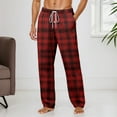 thumbnail image 2 of Men's Pajama Pants Ultra Lightweight Plaid Pjs Bottoms Sleepwear Bottom Pants with Pocket Drawstring Wide Leg Stright Sleep Pants (24-Brick Red, X-Large), 2 of 6