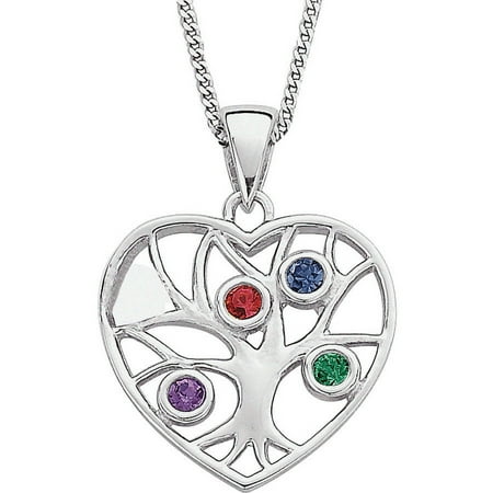 Personalized Planet Family Birthstone Sterling Silver Heart Pendant