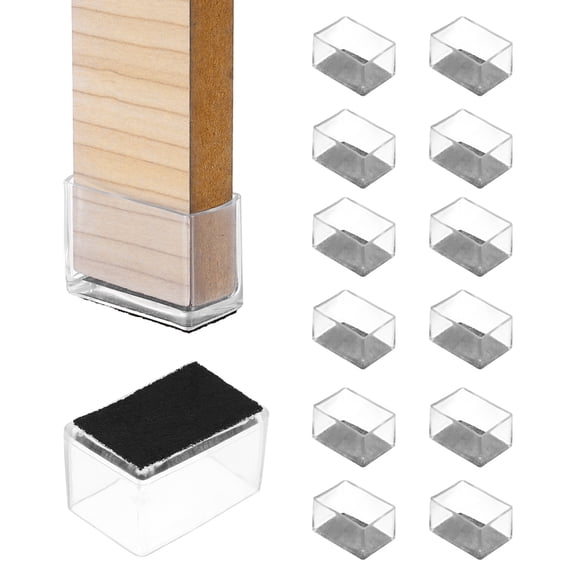 Uxcell 14Pcs Rectangle Chair Leg Protectors, 1.5x0.98" & Felt Furniture Chair Leg Cover Caps for Hardwood Floors Elastic Scratch Reduce Noise Covers Furniture Pads, Clear Black
