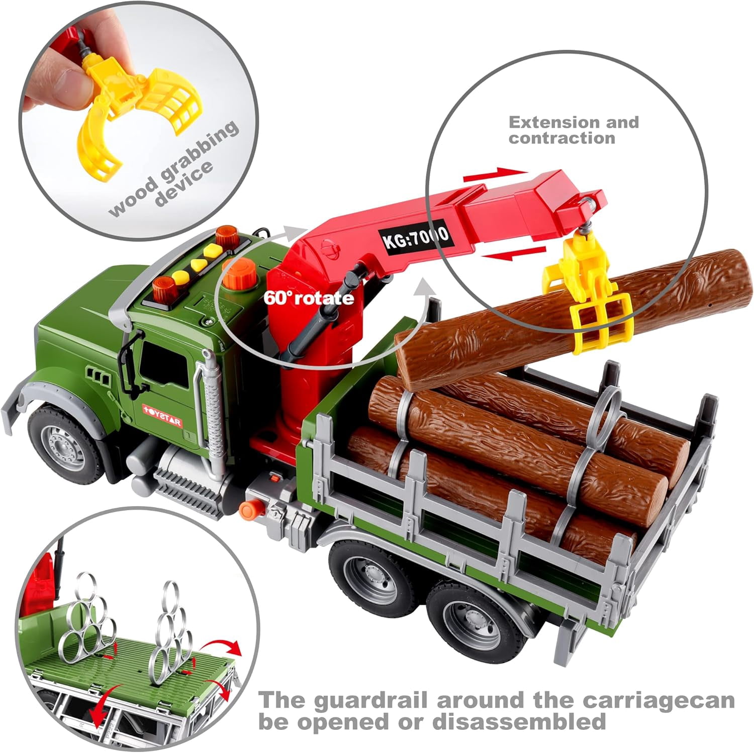 NDTOYS Kids Toys for 3 4 5 6 7 Years Old Boys,15" Large Timber Truck with Loading Crane and 6 Trunks,Birthday Gifts for Boy Toddler Child