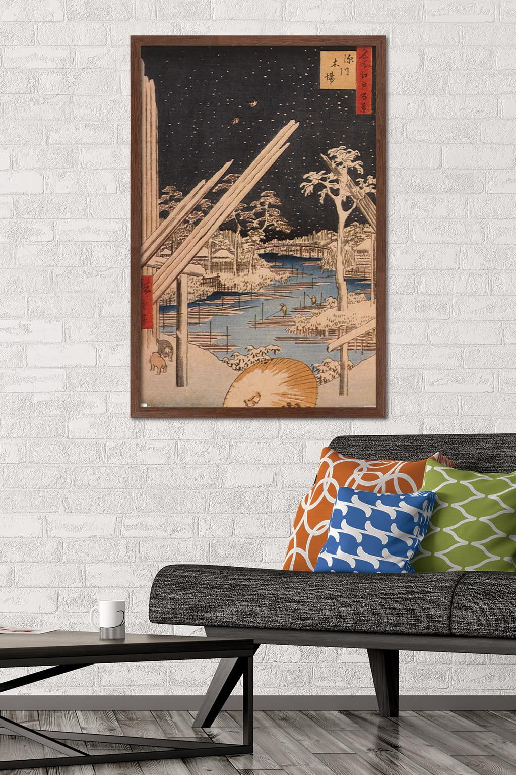 The Fukagawa Timberyard by Ando Hiroshige Wall Poster, 22.375" x 34" Framed