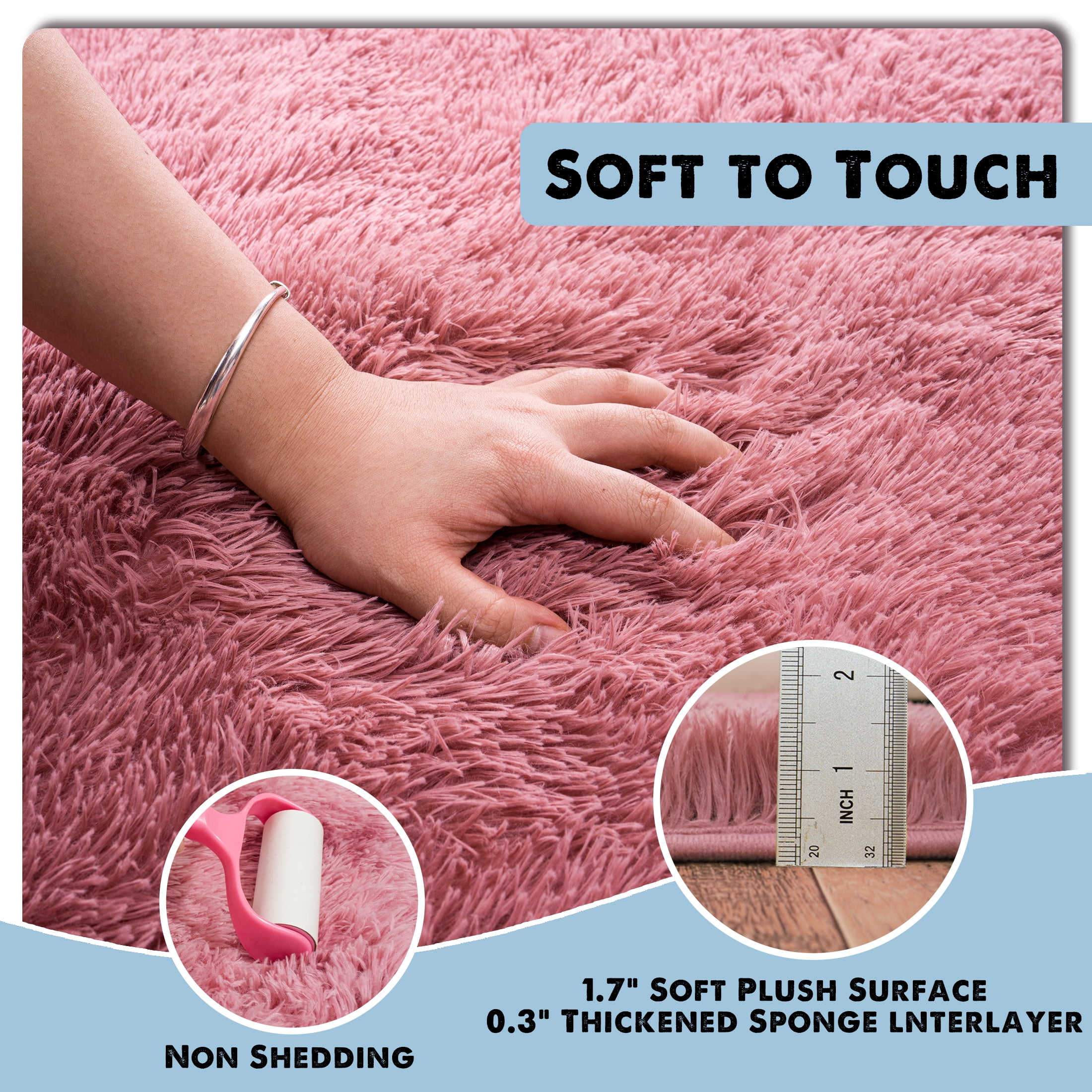 ZENELESS Super Soft Fluffy Rug,6x9ft Anti-skid Shaggy Rug, Plush Floor Carpet for Living Room BedroomNursery Girls' Rooms Bean Pink