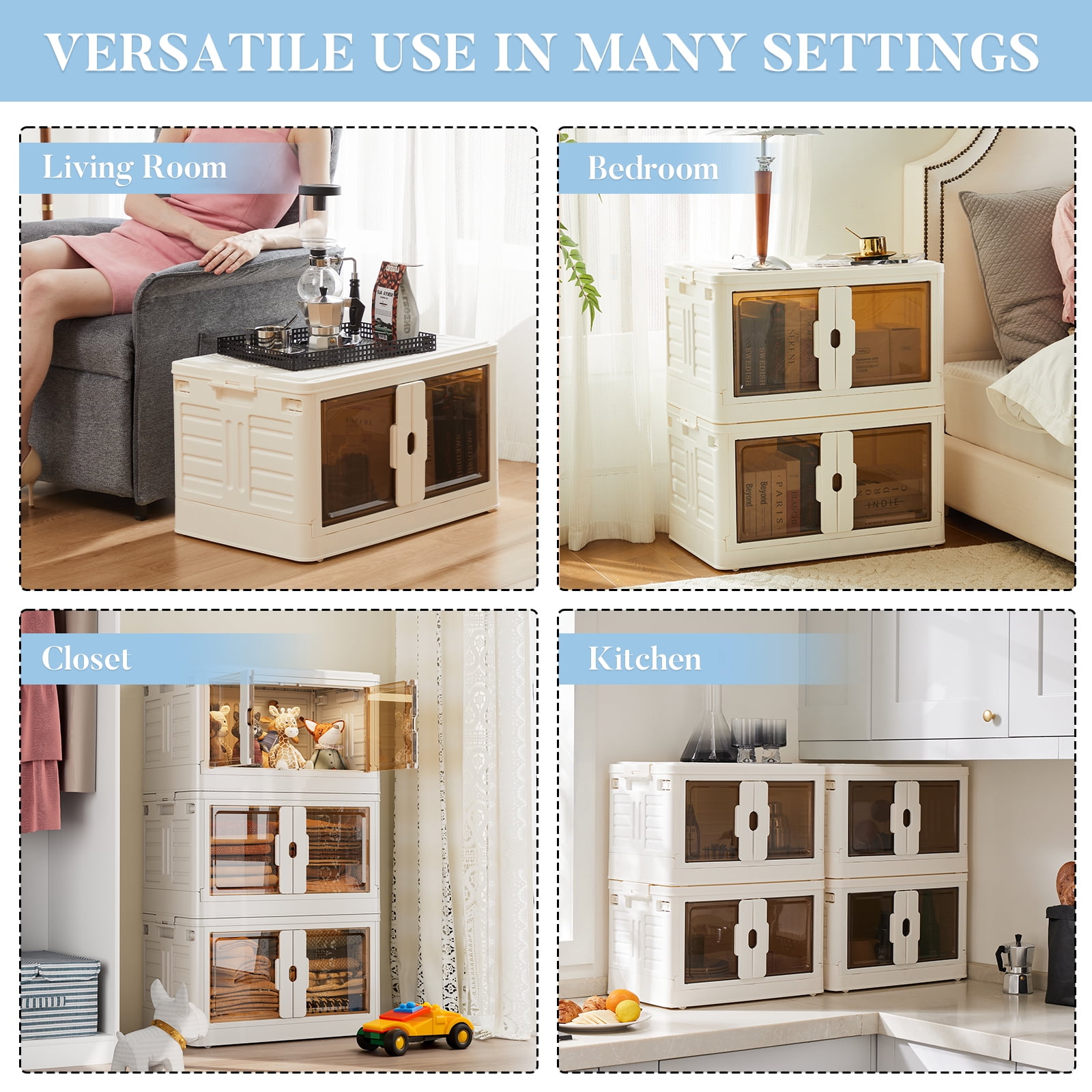 GIANNA Stackable Storage Bins with Lids and Wheels, 19 Gal/76QT, Folding Storage Box, 1 Pack