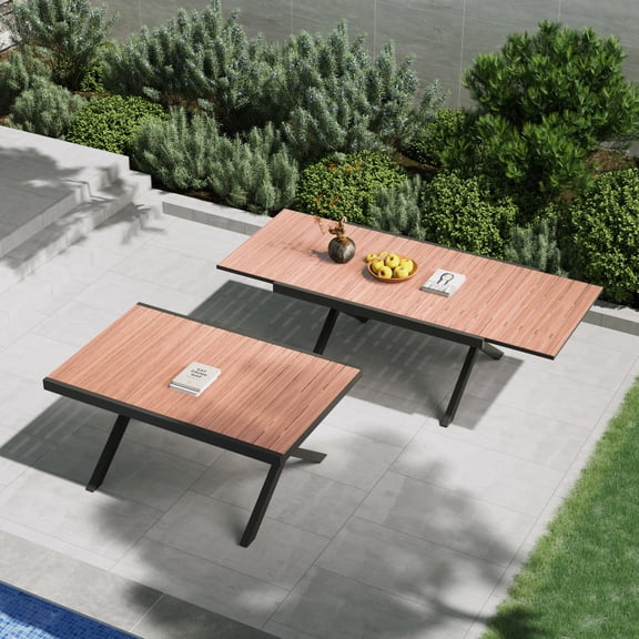 Grand Patio Adjustable Extendable Table, Wood Grain Tabletop for Garden, Yard and Terrace, Black