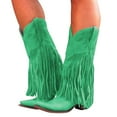 thumbnail image 3 of ZMHEGW Boots For Women Comtable Pull On Heel Pointed Toe Fringed Western Knee High Mid Boots Shoes, 3 of 9
