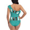 thumbnail image 5 of Gaeub Cute Cat Paw And Dog Women's One Shoulder Ruffle Tummy Control Swimwear for Swimming Surfing Beach Party - Large, 5 of 8