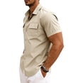 thumbnail image 6 of Men's Linen Short Sleeve Button Down Shirt, Casual Lapel Collar Double Chest Pockets Summer Beach Work Shirts for Men, S-3XL, 6 of 7