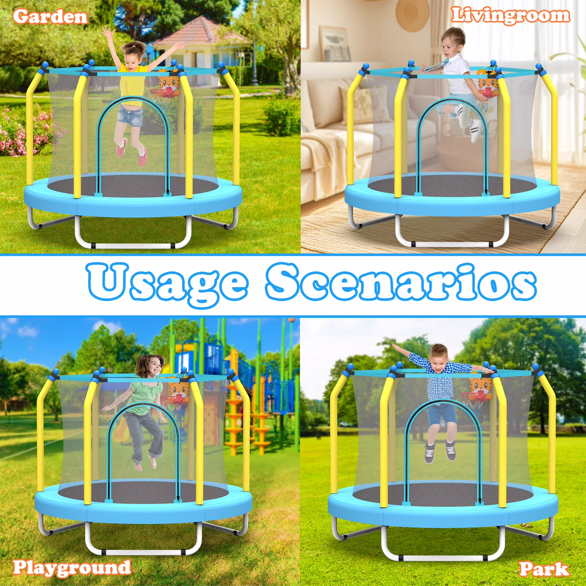 thumbnail image 4 of Toddler Trampoline with Net for Kids, SEGMART 55" Kids Trampoline with Enclosure, Small Trampolines for Kids with Jumping Mat, Indoor Mini Trampolines with Pading for Kids Toddlers, Birthday Gift, 4 of 5