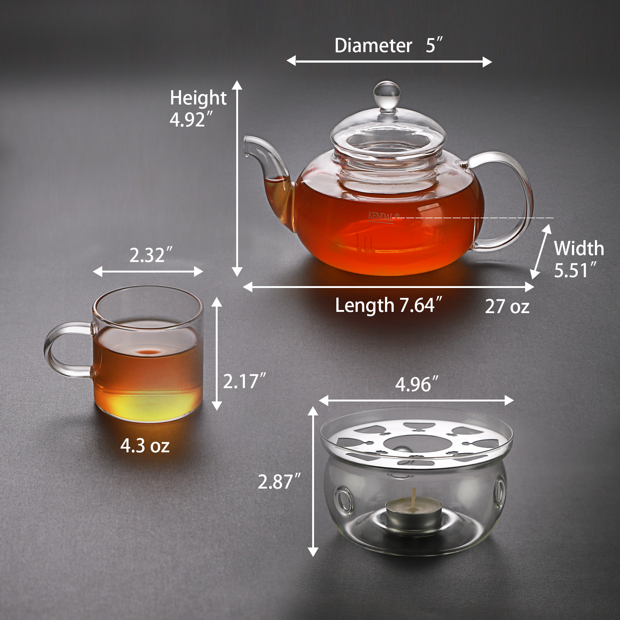 27 oz glass filtering tea maker teapot with a warmer and 6 tea cups CJ-BS808A - image 3 of 8